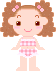 Two pixel-art doll avatars with brown curly hair, pink and blue checkered outfits, and matching accessories on a gray background.