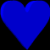 Animated blue heart shapes in various 3D orientations against a black background, with one frame showing a solid vertical bar.