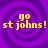 Four identical display yellow text 'go st johns!' on a purple spiral background with no visible animation changes