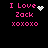 Pixelated text reads "I Love Zack xoxoxo" in pink on black, with a white heart icon and animated sparkles replacing the heart.