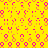 A static image of a yellow background filled with repeating pink and orange pixelated patterns resembling abstract shapes and partial characters.