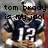 Pixelated image of a person in dark blue sports jersey with white number 12, overlaid text reads 'tom brady is my idol' in black block letters.