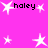 A bright pink background features multiple white star shapes and the repeated text 'haley' in black pixelated font, with no visible animation changes.