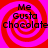 Four identical display red and pink spiral backgrounds with black text reading "Me Gusta Chocolate" in a pixelated font