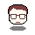 Pixel art avatar with brown hair and glasses shows four sequential states: neutral face, rain with falling leaf, hair loss with rain, and rain with falling leaf.