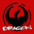 A 48x48 pixel animated buddy icon split into two vertical sections: a red background with a black dragon silhouette and white text on the left, and a green background with bright green cursive text on the right.