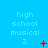 Blue background with light blue text 'high school musical 2' and red pixelated symbols changing across three