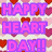 Pixelated heart pattern with pink and red hearts on white background, overlaid by purple text reading HAPPY HEART DAY!!