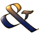 A stylized ampersand symbol with gradient coloring from blue to gold on a gray background.