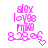 Pixelated pink text and symbols on white background, featuring 'slex', '[ov88', 'mmd', '8-28-06', and a heart symbol.
