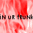 Red and white pixelated background with repeated black text 'IN UR TRUNK' in a blocky font, partially obscured by gray rectangular overlay.