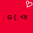 Red background with white pixelated heart at top center, two identical black pixelated text strings below, each reading "G | : <3".
