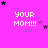 A static image with a bright pink background displays repeated 'YOUR MOM!!!' text in white pixelated font, surrounded by scattered black and purple stars.