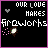 Animated sequence showing 'OUR LOVE MAKES FIREWORKS' text with changing firework bursts and heart symbols on black backgrounds.