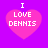 Four identical pink hearts on purple background with white text "I LOVE DENNIS" inside each heart.