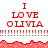 Red pixelated text "I LOVE OLIVIA" repeated across a white background with red decorative borders, showing animation changes in the lower section.