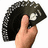 A pixelated hand with light skin tone holds a black circular object against a white background.