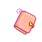 Pixelated journal icon with pink cover and yellow heart clasp, shown closed with pink sparkles and open with blue rings and white pages.