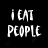 Static pixelated text icon on black background with white block letters reading "I EAT PEOPLE" in two lines.