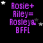 Purple text 'Rosie+ Riley= Rosley& BFFL' on black background with white and gray stars, animated star positions across frames.