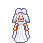 Pixelated angel figure with white robe, orange hands, and multiple wing configurations across six views.