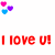 Red text 'I love u!' appears multiple times with small pink, purple, and blue heart clusters scattered across a white background.