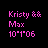 Pixelated text displays 'Kristy && Max 10*1*06' in pink and yellow on black background with color variations across repeated positions