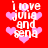 Red background with white text 'i love julia and sena' surrounded by pink hearts in a pixelated style.