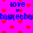 Pixelated pattern of blue text and red hearts on a bright pink background with no visible animation changes.
