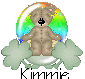 Animated icon shows a brown teddy bear in a glass snow globe with green clovers, rainbow arc, and scattered sparkles, with 'Kimmie.' text below.