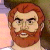 Pixelated static image of a person with reddish-brown hair and beard, light skin tone, neutral expression, wearing no visible clothing.