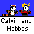 Pixel art of two cartoon characters on a blue background with text below; left character has orange-and-black stripes, right has yellow spiky hair and red-black stripes.