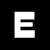 Static image of a large white capital letter E with gray outlines on black background.