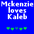Blue background with white pixelated text reading "Mckenzie loves Kaleb" and green pixelated symbols below, showing two identical frames with one symbol changing color.