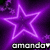 A purple neon star outline with a glowing effect on a dark background, featuring the text 'amanda' in white pixelated letters at the bottom.