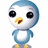 Pixelated cartoon bird with blue and white plumage, large black eyes, yellow beak, and yellow feet on white background.
