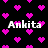 Black background with scattered pink pixelated hearts and four instances of the text 'Ankita' in white block letters.