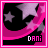 Pixelated icon with pink border, black background, white stars, and pink curved shape displaying 'DANI' text.