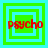 Four identical square arranged in a , each containing red text "psycho" over layered green and cyan squares