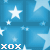 A static contact sheet of a blue star-themed animated icon with white stars and 'XOX' text on a grid layout.