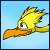 Animated contact sheet of a yellow bird-like character with an orange beak flying against a light blue background across five sampled frames.