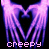 Animated contact sheet of a purple glowing heart-shaped wing icon with 'creepy' text below each frame on black background.