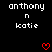 Black background with white text 'anthony n katie' repeated in a , red pixel hearts appear and disappear at specific positions across observations
