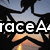 Pixelated image with repeated text fragments 'raceA', 'Rocks', and 'The' over a starry background with orange light beams.