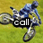 A pixelated animation of a person on a motorcycle performing a trick, with changing text overlays on a grassy background.