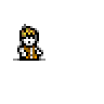 Animated contact sheet of a pixel art character icon with multiple frames showing text variations and pose changes against gray background.