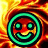 Pixelated green smiley face icon with cyan outline on fiery background, accompanied by orange text and 'Mortal Combat!' in yellow-green.