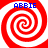Four identical red and white spiral patterns arranged in a with blue text 'ABBEIE' above each spiral