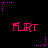Pixelated pink text "FLIRT" appears in a pattern with purple star-shaped dots on a black background