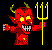 Red devil icon with yellow trident, horns, and pixelated eyes showing varied expressions